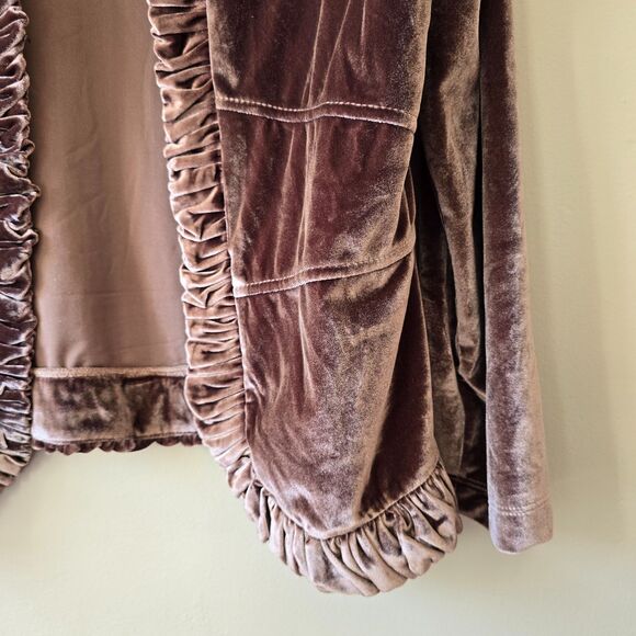 Sahalie Purple Velvet Open Front Cardigan Ruffle Seam Long Sleeved Fairy Boho M - Picture 4 of 7